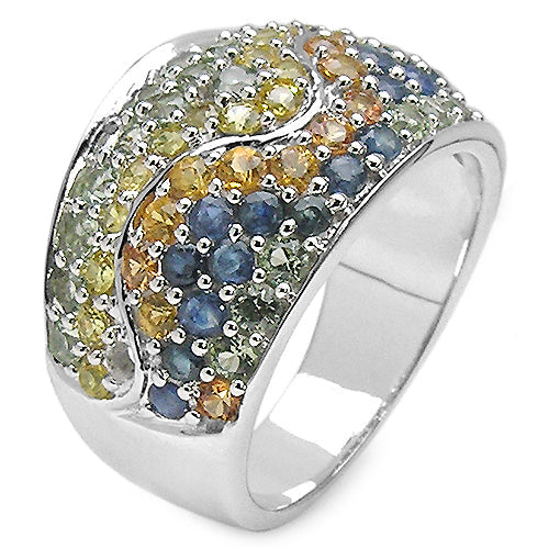 Bids.com 3.60 Carat Genuine Multi Sapphire .925 Sterling Silver Ring Rings White Smoke size 8.00,size 6.00,size 7.00,size 9.00