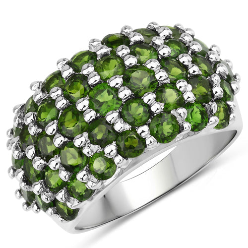 Bids.com 5.04 Carat Genuine Chrome Diopside .925 Sterling Silver Ring Rings White Smoke size 8.00,size 9.00,size 5.00,size 6.00,size 7.00