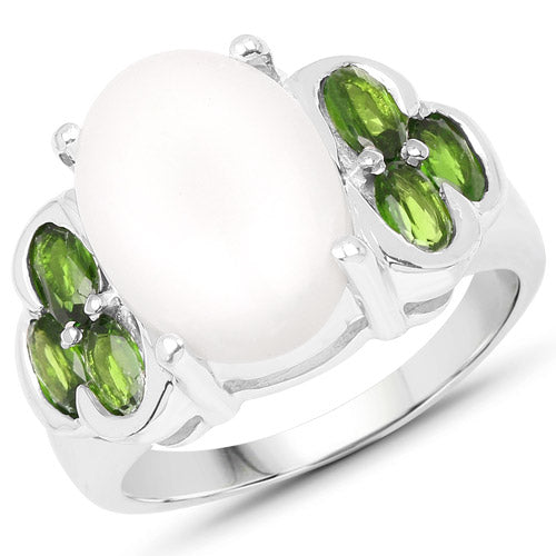 Bids.com 4.52 Carat Genuine Opal and Chrome Diopside .925 Sterling Silver Ring Rings White Smoke size 7.00,size 8.00,size 6.00,size 9.00
