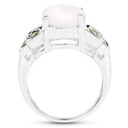 Bids.com 4.52 Carat Genuine Opal and Chrome Diopside .925 Sterling Silver Ring Rings White Smoke size 7.00,size 8.00,size 6.00,size 9.00