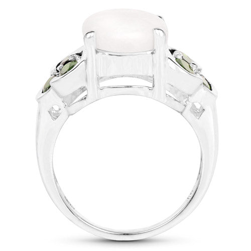 Bids.com 4.52 Carat Genuine Opal and Chrome Diopside .925 Sterling Silver Ring Rings White Smoke size 7.00,size 8.00,size 6.00,size 9.00