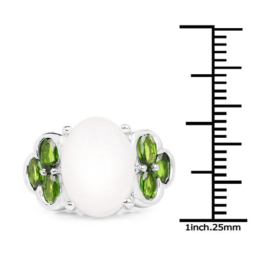 Bids.com 4.52 Carat Genuine Opal and Chrome Diopside .925 Sterling Silver Ring Rings White Smoke size 7.00,size 8.00,size 6.00,size 9.00