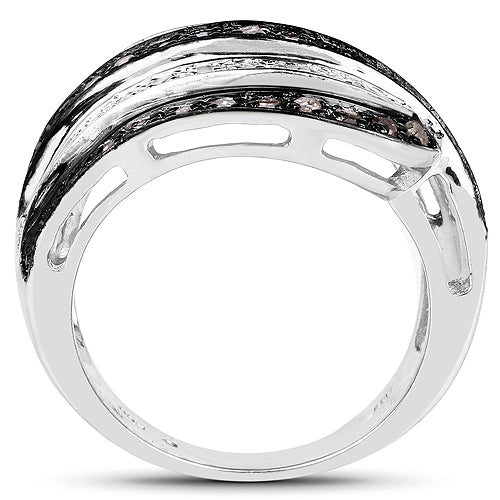 Bids.com 0.80 Carat Genuine Brown Diamond and White Diamond .925 Sterling Silver Ring Rings White Smoke size 6.00,size 7.00,size 8.00,size 9.00