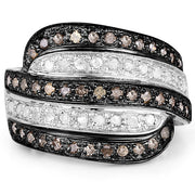 Bids.com 0.80 Carat Genuine Brown Diamond and White Diamond .925 Sterling Silver Ring Rings White Smoke size 6.00,size 7.00,size 8.00,size 9.00