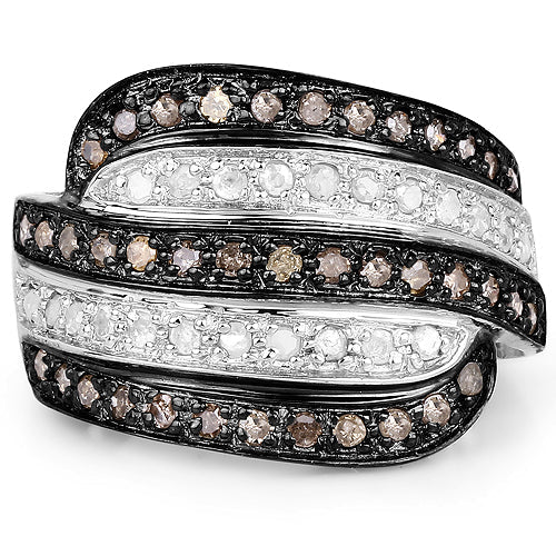 Bids.com 0.80 Carat Genuine Brown Diamond and White Diamond .925 Sterling Silver Ring Rings White Smoke size 6.00,size 7.00,size 8.00,size 9.00