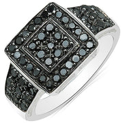 Bids.com 0.77 Carat Genuine Black Diamond .925 Sterling Silver Ring Rings White Smoke size 7.00,size 6.00,size 8.00,size 9.00