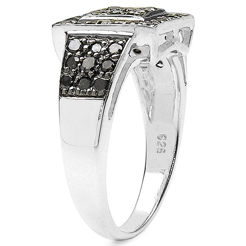 Bids.com 0.77 Carat Genuine Black Diamond .925 Sterling Silver Ring Rings White Smoke size 7.00,size 6.00,size 8.00,size 9.00