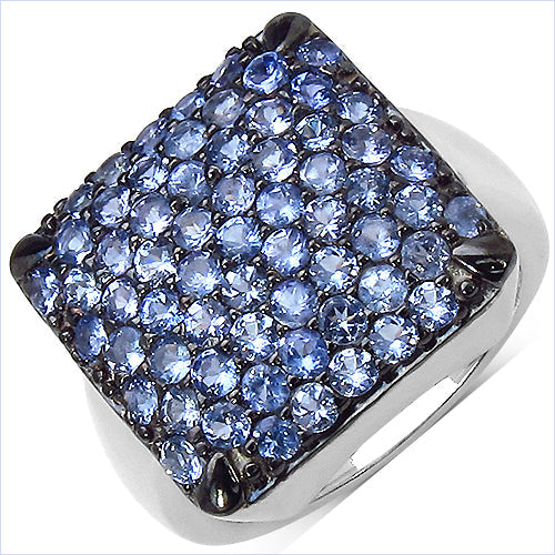 Bids.com 2.21 Carat Genuine Tanzanite .925 Sterling Silver Ring Rings White Smoke size 7.00,size 6.00,size 8.00,size 9.00