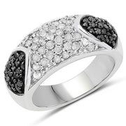 Bids.com 0.99 Carat Genuine Black Diamond and White Diamond .925 Sterling Silver Ring Rings White Smoke size 6.00,size 7.00,size 8.00,size 9.00