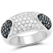 Bids.com 0.94 Carat Genuine Blue Diamond and White Diamond .925 Sterling Silver Ring Rings White Smoke size 7.00,size 8.00,size 6.00,size 9.00