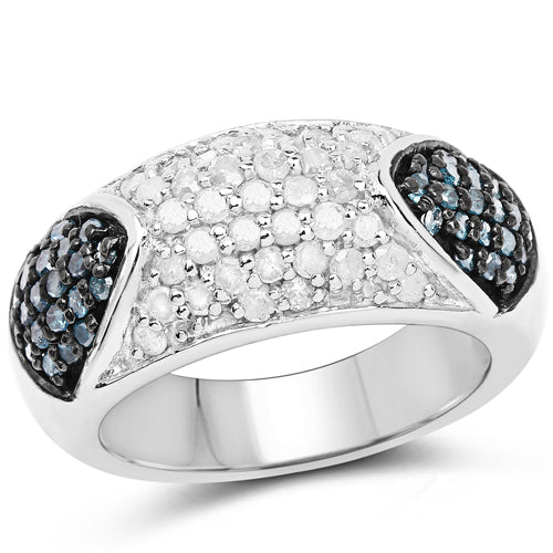 Bids.com 0.94 Carat Genuine Blue Diamond and White Diamond .925 Sterling Silver Ring Rings White Smoke size 7.00,size 8.00,size 6.00,size 9.00