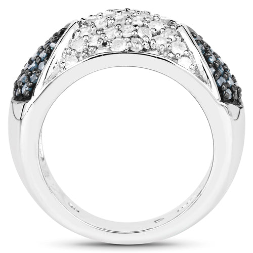 Bids.com 0.94 Carat Genuine Blue Diamond and White Diamond .925 Sterling Silver Ring Rings White Smoke size 7.00,size 8.00,size 6.00,size 9.00