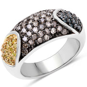 Bids.com 0.95 Carat Genuine Blue Diamond, Champagne Diamond & Yellow Diamond .925 Sterling Silver Ring Rings White Smoke size 6.00,size 7.00,size 8.00,size 9.00,size 5.00,size 10.00