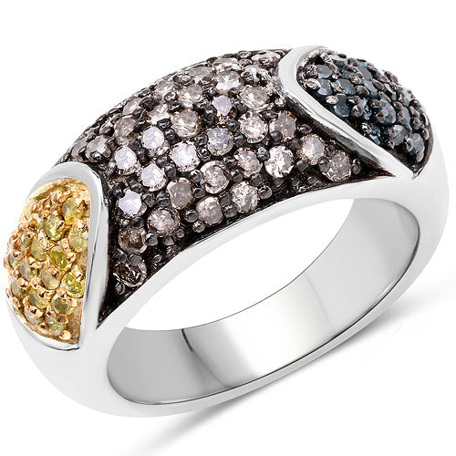 Bids.com 0.95 Carat Genuine Blue Diamond, Champagne Diamond & Yellow Diamond .925 Sterling Silver Ring Rings White Smoke size 6.00,size 7.00,size 8.00,size 9.00,size 5.00,size 10.00
