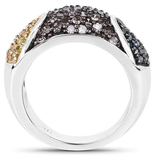 Bids.com 0.95 Carat Genuine Blue Diamond, Champagne Diamond & Yellow Diamond .925 Sterling Silver Ring Rings White Smoke size 6.00,size 7.00,size 8.00,size 9.00,size 5.00,size 10.00