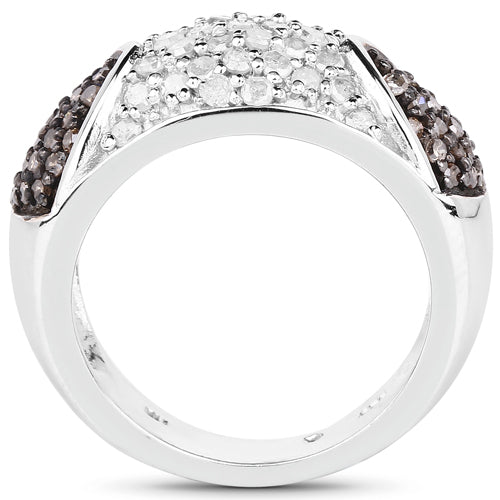 Bids.com 0.94 Carat Genuine Champagne Diamond and White Diamond .925 Sterling Silver Ring Rings White Smoke size 6.00,size 7.00,size 8.00,size 9.00