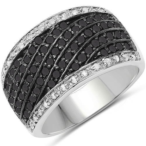 Bids.com 0.79 Carat Genuine Black Diamond and White Diamond .925 Sterling Silver Ring Rings White Smoke size 6.00,size 8.00,size 7.00,size 9.00