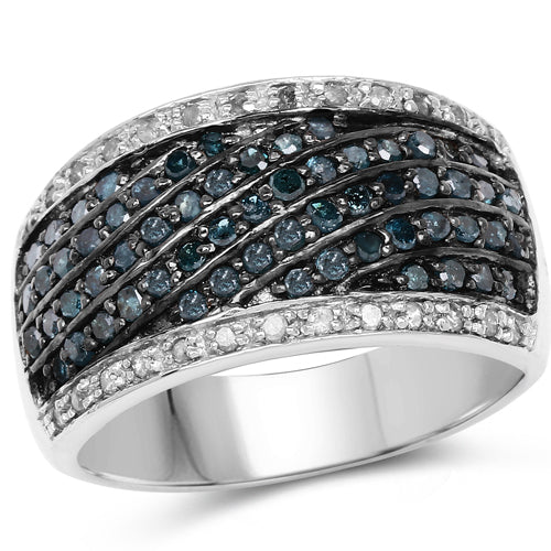 Bids.com 0.80 Carat Genuine Blue Diamond and White Diamond .925 Sterling Silver Ring Rings White Smoke size 7.00,size 8.00,size 6.00,size 9.00