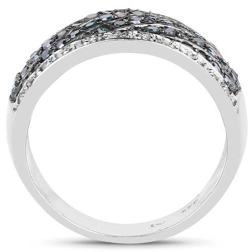 Bids.com 0.80 Carat Genuine Blue Diamond and White Diamond .925 Sterling Silver Ring Rings White Smoke size 7.00,size 8.00,size 6.00,size 9.00