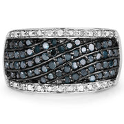 Bids.com 0.80 Carat Genuine Blue Diamond and White Diamond .925 Sterling Silver Ring Rings Dark Slate Gray size 7.00,size 8.00,size 6.00,size 9.00