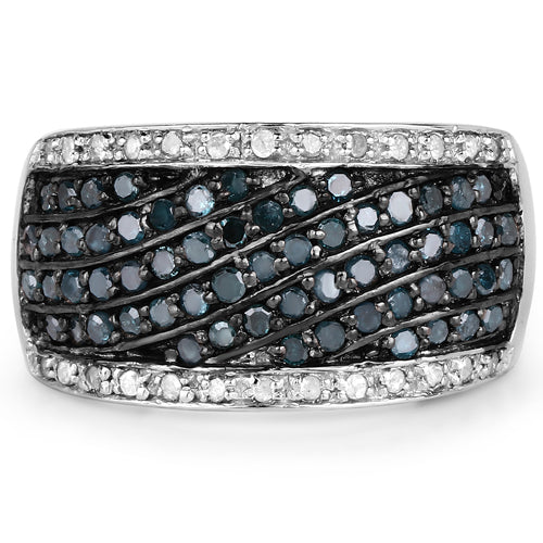 Bids.com 0.80 Carat Genuine Blue Diamond and White Diamond .925 Sterling Silver Ring Rings Dark Slate Gray size 7.00,size 8.00,size 6.00,size 9.00