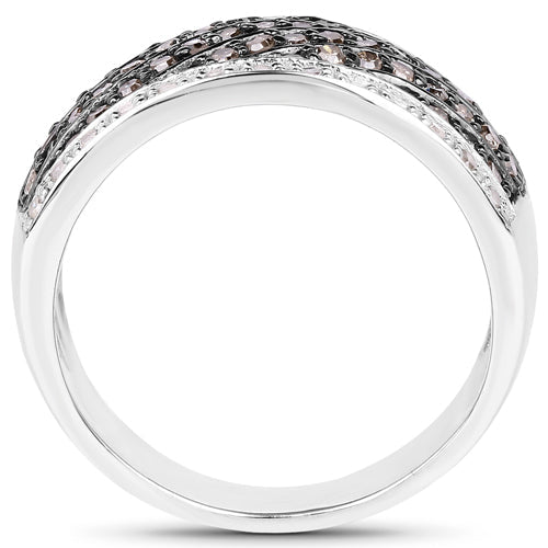 Bids.com 0.87 Carat Genuine Champagne Diamond and White Diamond .925 Sterling Silver Ring Rings White Smoke size 7.00,size 8.00,size 6.00,size 9.00