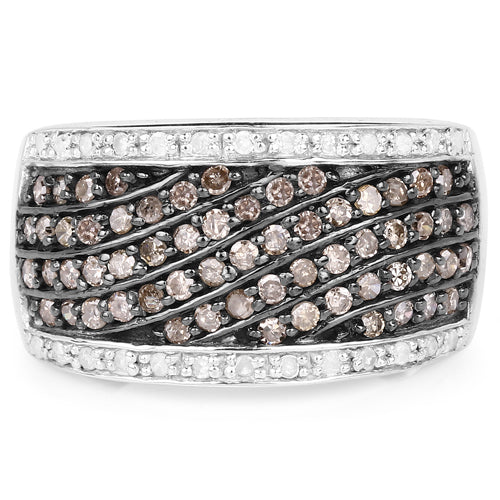 Bids.com 0.87 Carat Genuine Champagne Diamond and White Diamond .925 Sterling Silver Ring Rings Light Gray size 7.00,size 8.00,size 6.00,size 9.00
