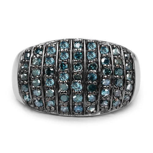 Bids.com 0.83 Carat Genuine Blue Diamond and White Diamond .925 Sterling Silver Ring Rings White Smoke size 6.00,size 8.00,size 7.00,size 9.00,size 5.00,size 10.00