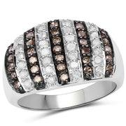 Bids.com 0.83 Carat Genuine Champagne Diamond and White Diamond .925 Sterling Silver Ring Rings White Smoke size 6.00,size 7.00,size 8.00,size 9.00