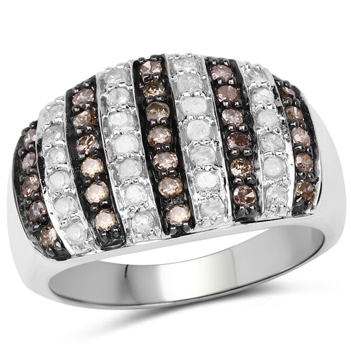 Bids.com 0.83 Carat Genuine Champagne Diamond and White Diamond .925 Sterling Silver Ring Rings White Smoke size 6.00,size 7.00,size 8.00,size 9.00