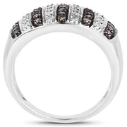 Bids.com 0.83 Carat Genuine Champagne Diamond and White Diamond .925 Sterling Silver Ring Rings White Smoke size 6.00,size 7.00,size 8.00,size 9.00