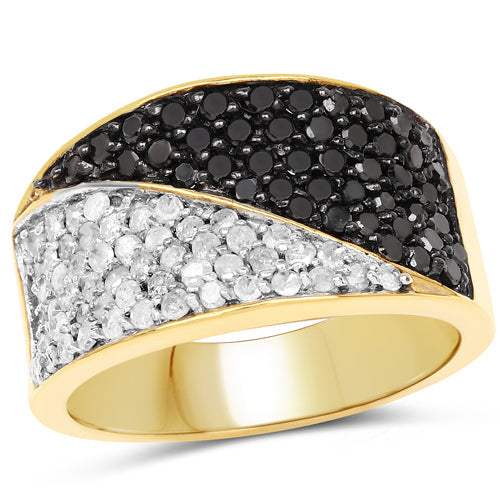Bids.com 14K Yellow Gold Plated 1.20 Carat Genuine Black Diamond and White Diamond .925 Sterling Silver Ring Rings White Smoke size 6.00,size 8.00,size 7.00,size 9.00
