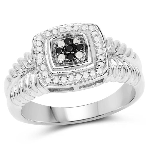 Bids.com 0.19 Carat Genuine Black Diamond and White Diamond .925 Sterling Silver Ring Rings White Smoke size 6.00,size 7.00,size 8.00,size 9.00,size 5.00,size 10.00