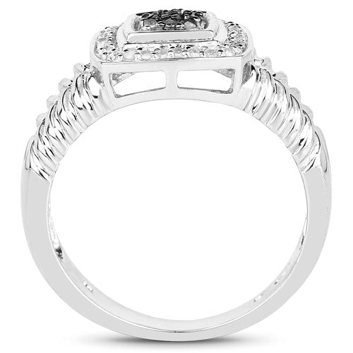 Bids.com 0.19 Carat Genuine Black Diamond and White Diamond .925 Sterling Silver Ring Rings White Smoke size 6.00,size 7.00,size 8.00,size 9.00,size 5.00,size 10.00