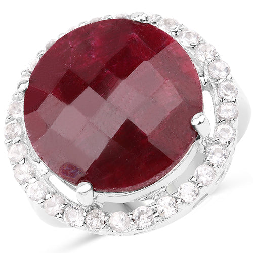 Bids.com 13.10 Carat Dyed Ruby and White Topaz .925 Sterling Silver Ring Rings White Smoke size 6.00,size 7.00,size 8.00,size 9.00,size 9.50,size 5.00,size 10.00,size 6.50