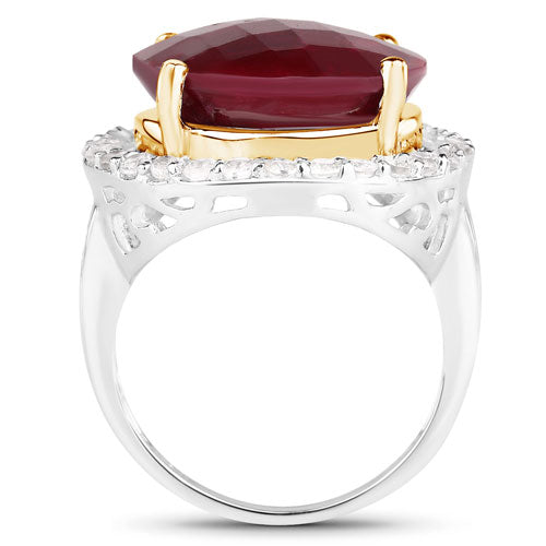 Bids.com 13.10 Carat Dyed Ruby and White Topaz .925 Sterling Silver Ring Rings White Smoke size 5.50,size 6.00,size 6.50,size 6.75,size 7.00,size 7.50,size 8.00,size 8.25,size 8.50,size 5.00,size 9.00