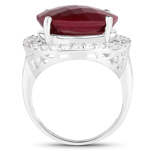 Bids.com 13.10 Carat Dyed Ruby and White Topaz .925 Sterling Silver Ring Rings White Smoke size 6.00,size 7.00,size 8.00,size 9.00,size 9.50,size 5.00,size 10.00,size 6.50