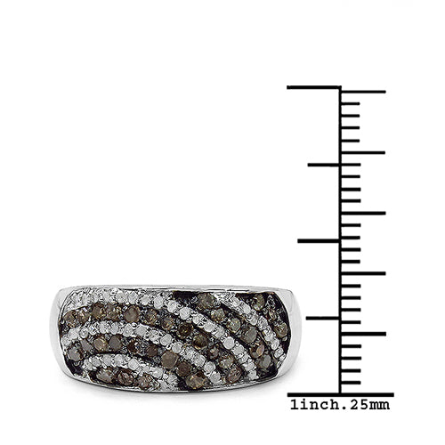 Bids.com 0.64 Carat Genuine Champagne Diamond & White Diamond .925 Sterling Silver Ring Rings White Smoke size 7.00,size 6.00,size 8.00,size 9.00