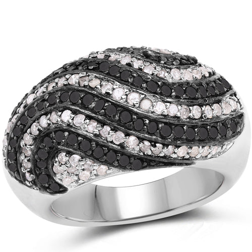 Bids.com 1.26 Carat Genuine Black Diamond and White Diamond .925 Sterling Silver Ring Rings White Smoke size 7.00,size 8.00,size 6.00,size 9.00