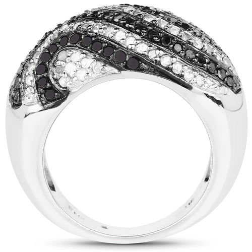 Bids.com 1.26 Carat Genuine Black Diamond and White Diamond .925 Sterling Silver Ring Rings White Smoke size 7.00,size 8.00,size 6.00,size 9.00
