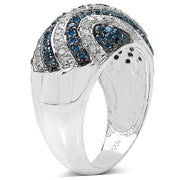Bids.com 1.34 Carat Genuine Blue Diamond & White Diamond .925 Sterling Silver Ring Rings White Smoke size 6.00,size 7.00,size 8.00,size 9.00