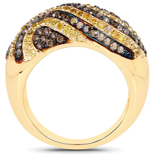 Bids.com 14K Yellow Gold Plated 1.19 Carat Genuine Champagne Diamond and Yellow Diamond .925 Sterling Silver Ring Rings White Smoke size 6.00,size 7.00,size 8.00,size 9.00,size 5.00