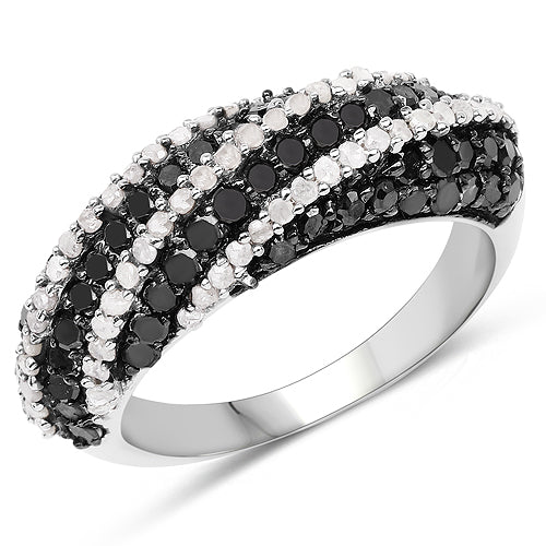 Bids.com 1.25 Carat Genuine Black Diamond & White Diamond .925 Sterling Silver Ring Rings White Smoke size 6.00,size 7.00,size 8.00,size 9.00,size 5.00,size 10.00