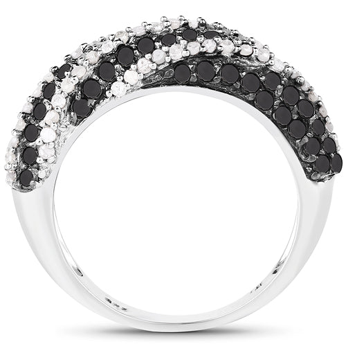 Bids.com 1.25 Carat Genuine Black Diamond & White Diamond .925 Sterling Silver Ring Rings White Smoke size 6.00,size 7.00,size 8.00,size 9.00,size 5.00,size 10.00