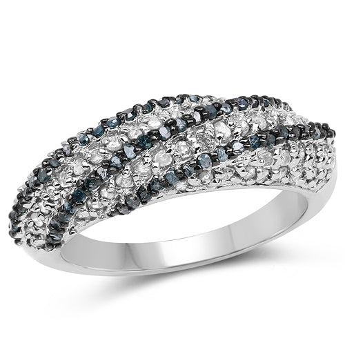 Bids.com 1.25 Carat Genuine Blue Diamond & White Diamond .925 Sterling Silver Ring Rings White Smoke size 7.00,size 6.00,size 8.00,size 9.00