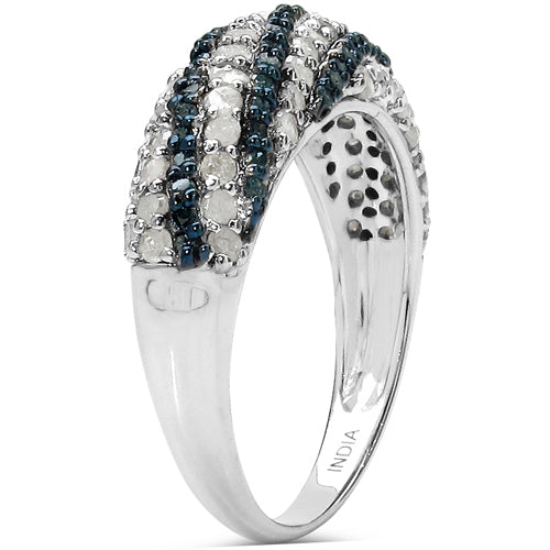 Bids.com 1.25 Carat Genuine Blue Diamond and White Diamond .925 Sterling Silver Ring Rings White Smoke size 7.00,size 8.00,size 6.00,size 5.00,size 9.00
