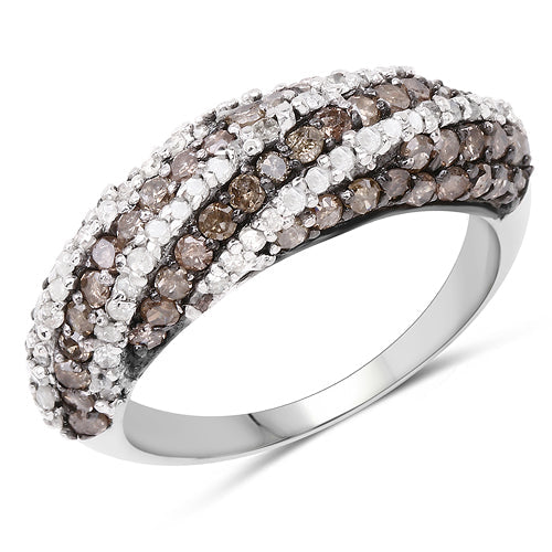 Bids.com 1.25 Carat Genuine Champagne Diamond & White Diamond .925 Sterling Silver Ring Rings White Smoke size 6.00,size 7.00,size 8.00,size 9.00,size 5.00,size 10.00