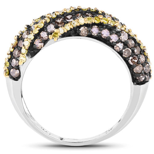Bids.com 1.25 Carat Genuine Champagne Diamond and Yellow Diamond .925 Sterling Silver Ring Rings White Smoke size 6.00,size 7.00,size 8.00,size 9.00