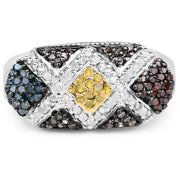 Bids.com 0.61 Carat Genuine Multi Diamond .925 Sterling Silver Ring Rings White Smoke size 6.00,size 7.00,size 8.00