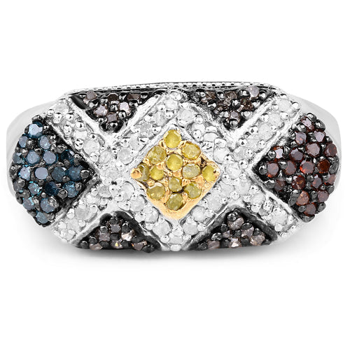 Bids.com 0.61 Carat Genuine Multi Diamond .925 Sterling Silver Ring Rings White Smoke size 6.00,size 7.00,size 8.00